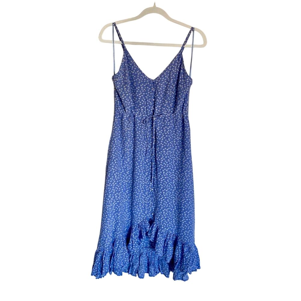 Rails Feminine Chic V-Neck Floral Tie Accent Ruffle Hem Sleeveless Midi Dress